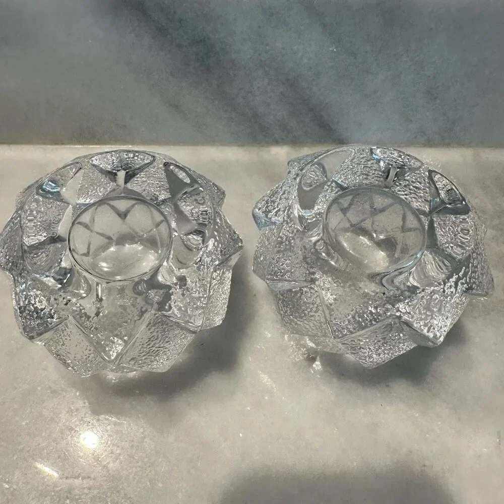 Vintage Orrefors Sweden Crystal Artichoke Nimbus Votive Candle Holders Set of 2